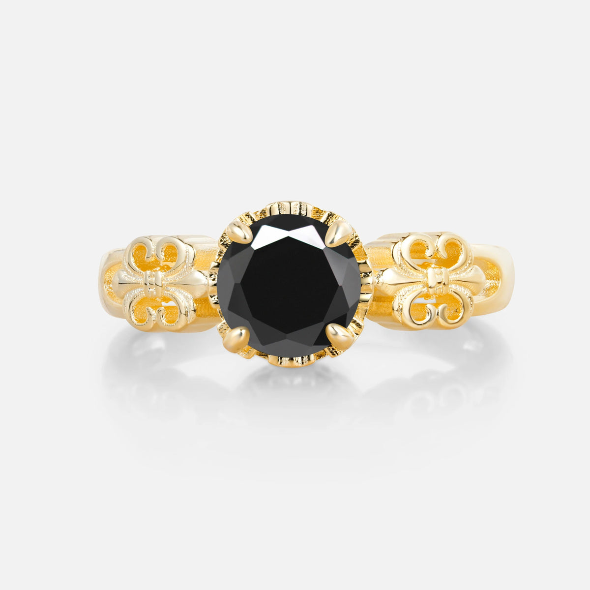 Vintage Round-Cut Black Onyx Engagement Ring