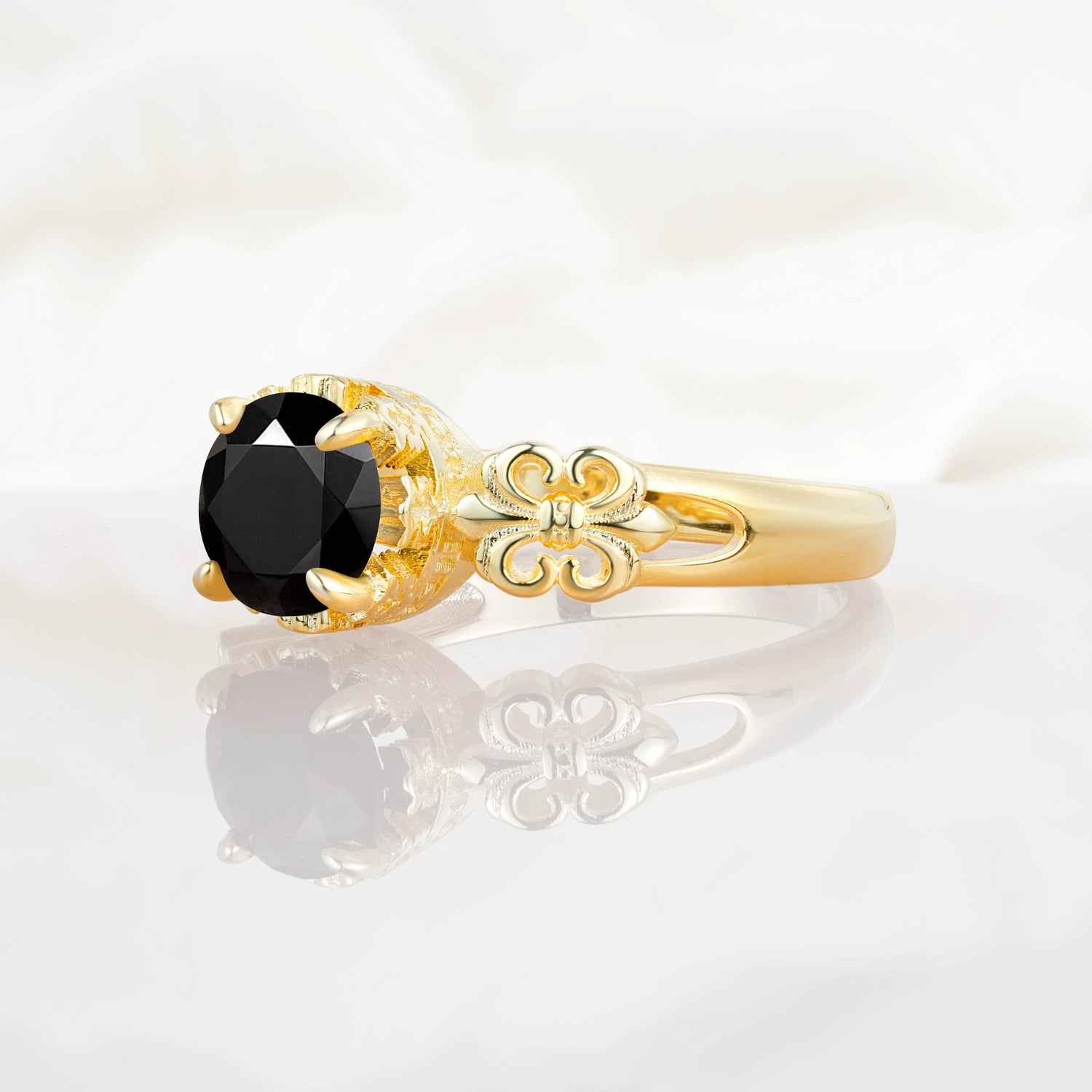 Vintage Round-Cut Black Onyx Engagement Ring