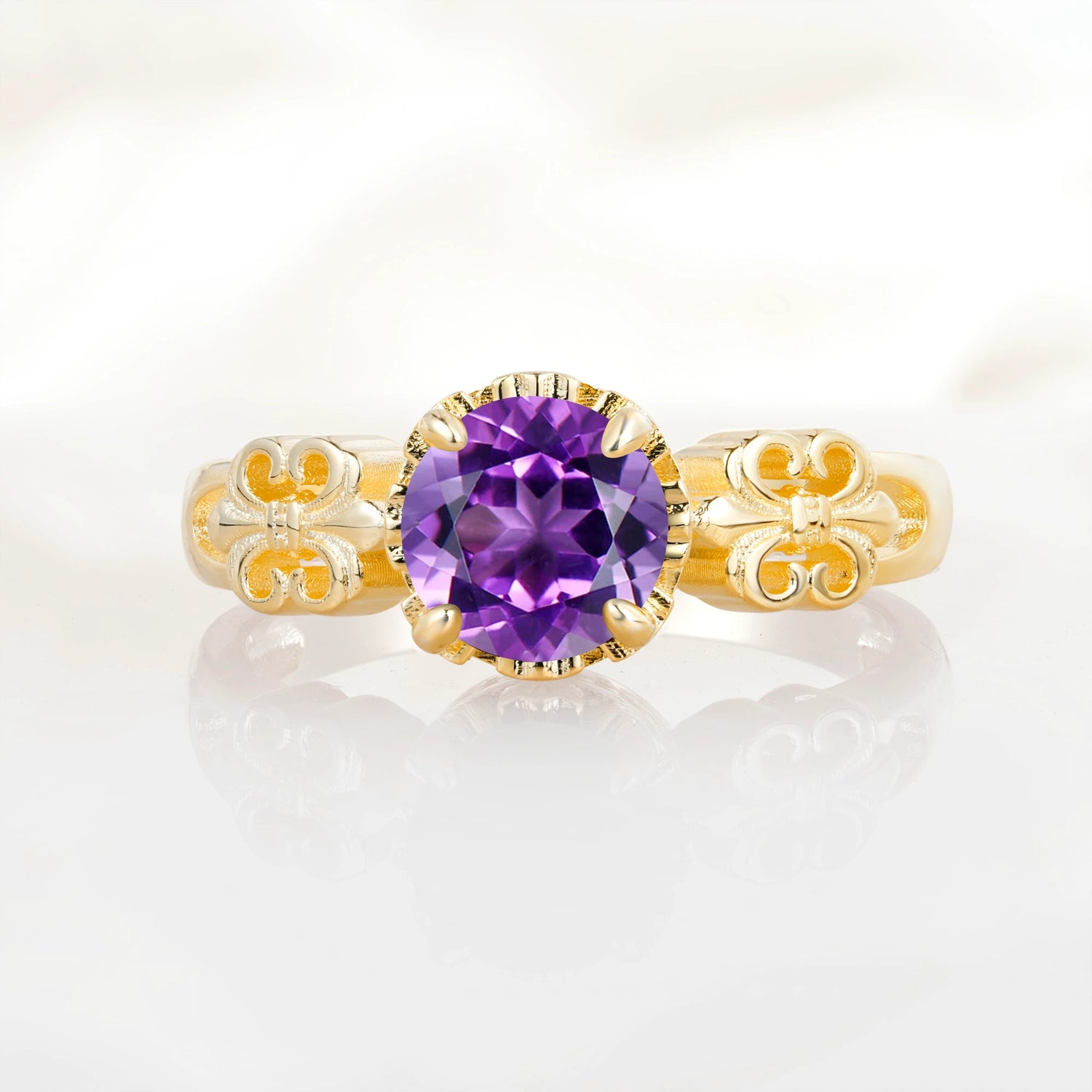 Vintage Round-Cut Amethyst Engagement Ring