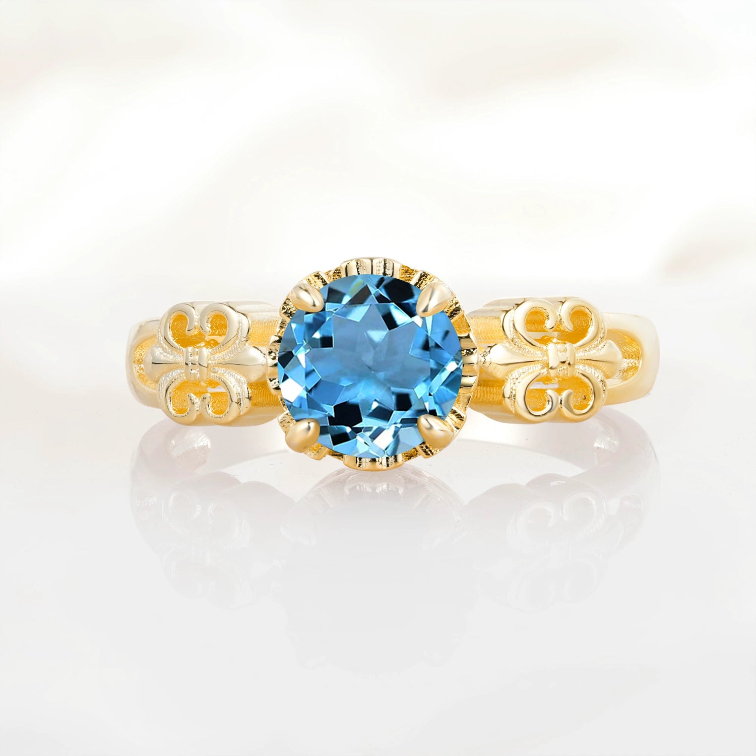Vintage Round-Cut Aquamarine Engagement Ring