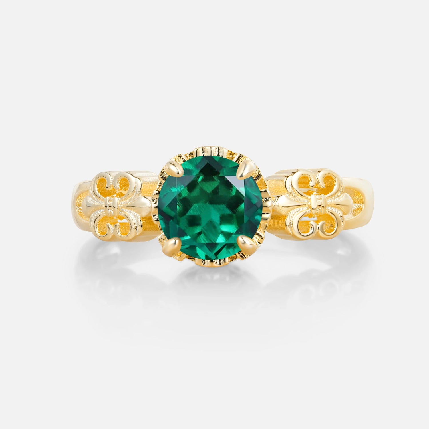 Vintage Round-Cut Emerald Engagement Ring