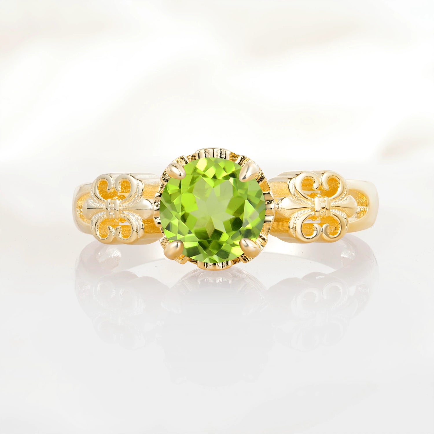 Vintage Round-Cut Peridot Engagement Ring
