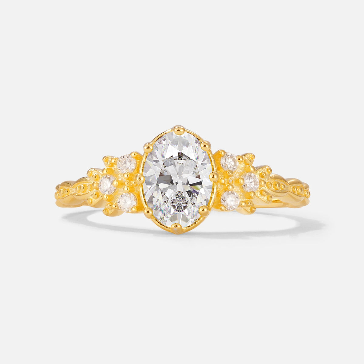 Oval Cut Moissanite Vintage Floral Engagement Ring for Her