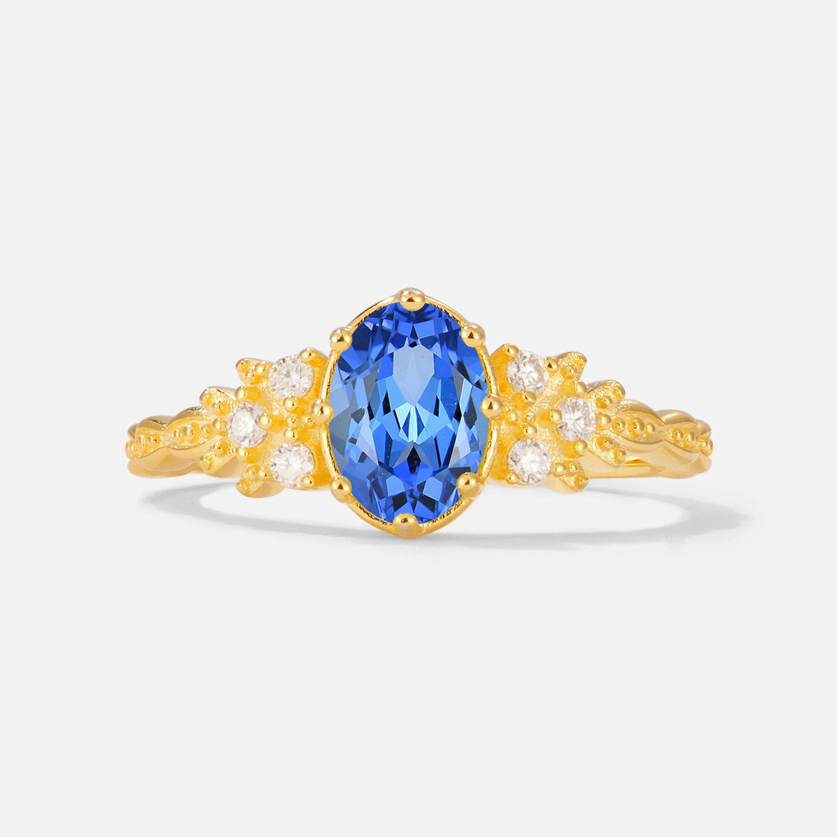 Oval Cut Sapphire Vintage Floral Engagement Ring for Her