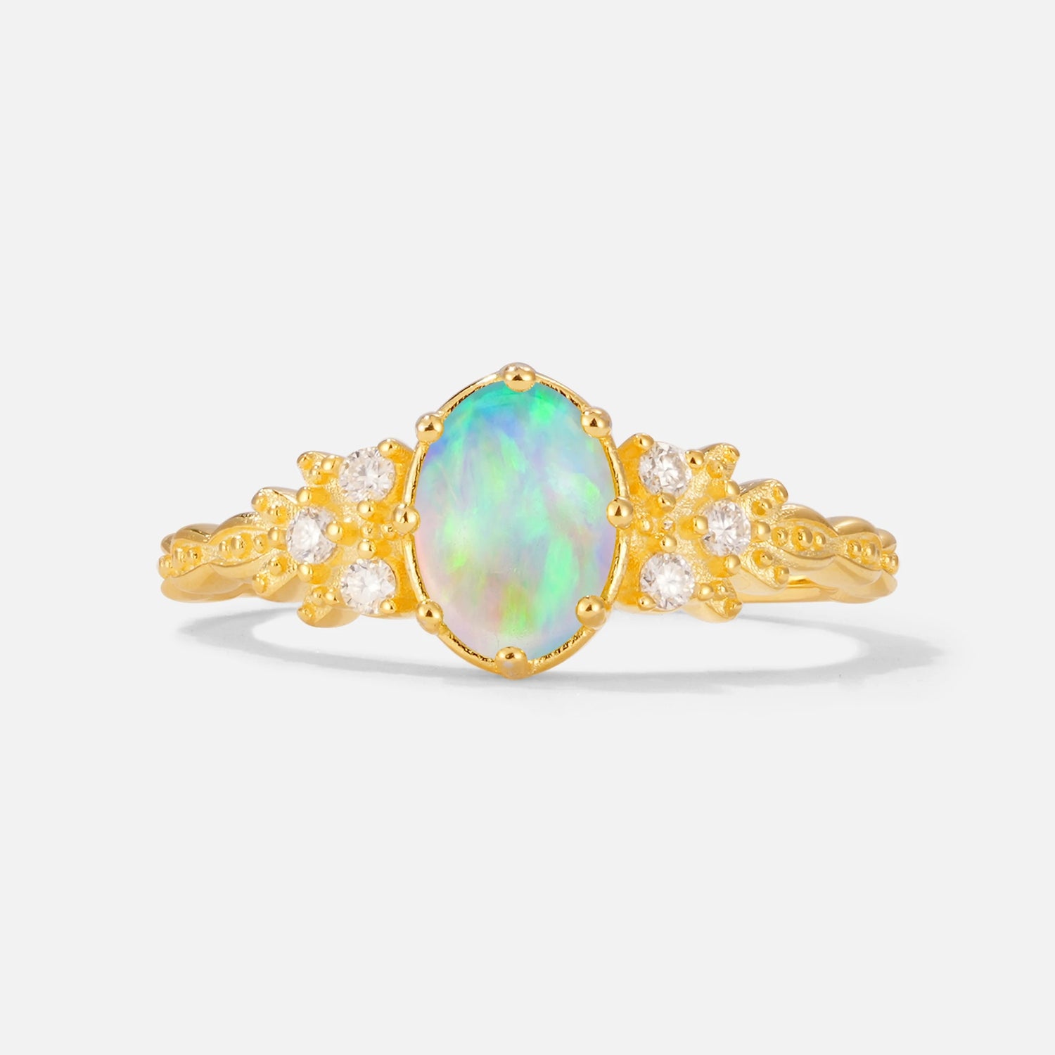 Oval Cut Fire Opal Vintage Floral Engagement Ring for Her