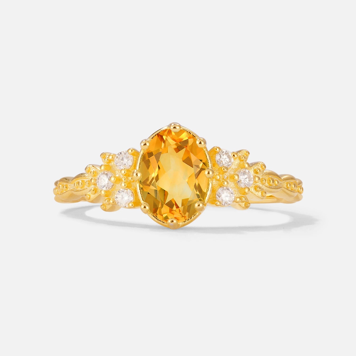 Oval Cut Citrine Vintage Floral Engagement Ring for Her