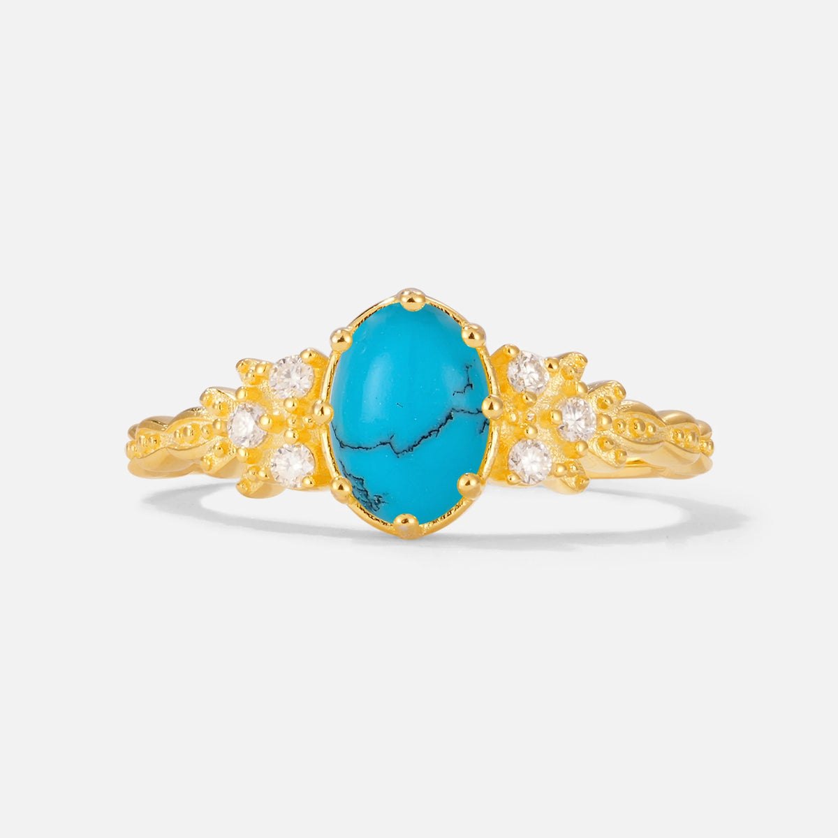 Oval Cut Turquoise Vintage Floral Engagement Ring for Her