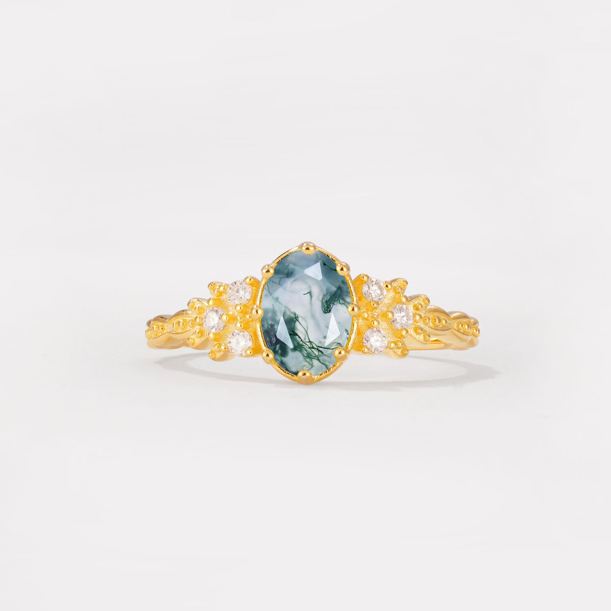 ML07048 Moss Agate Ring - Yellow-Gold