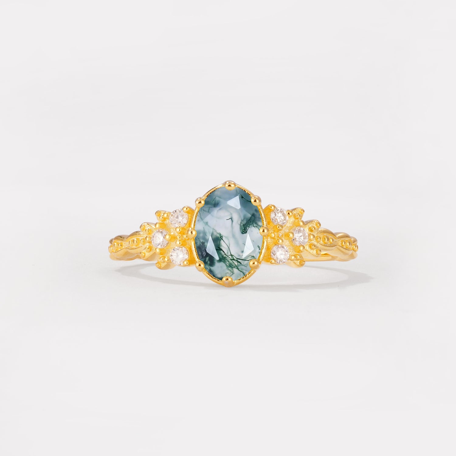 ML07048 Moss Agate Ring - Yellow-Gold