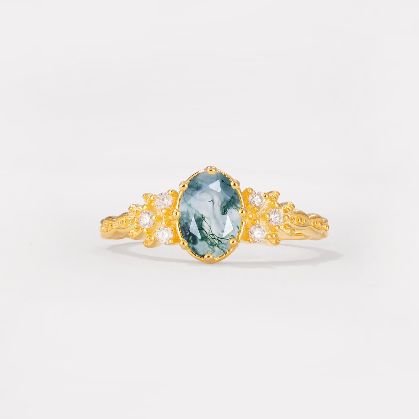 ML07048 Moss Agate Ring - Yellow-Gold