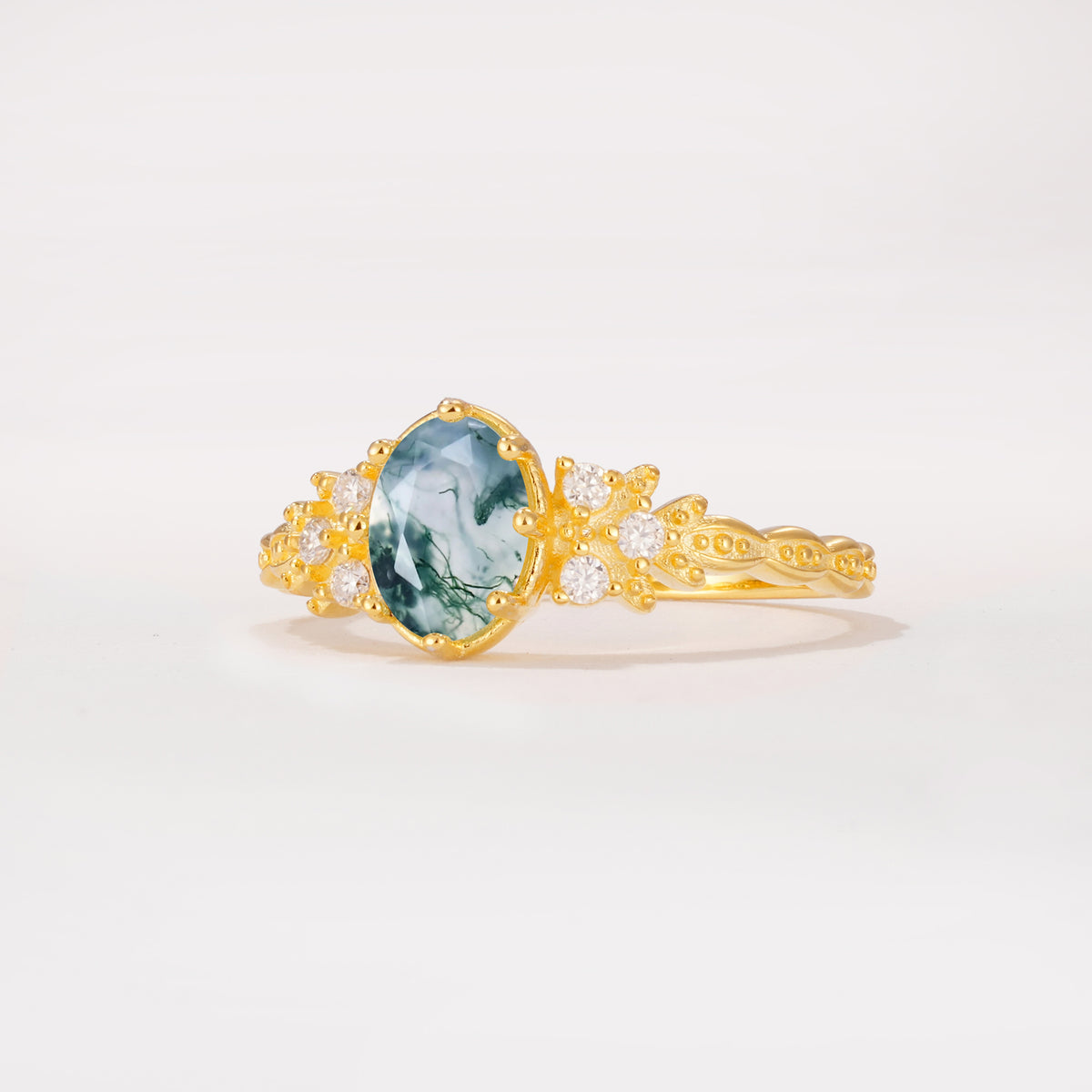 ML07048 Moss Agate Ring - White-Gold