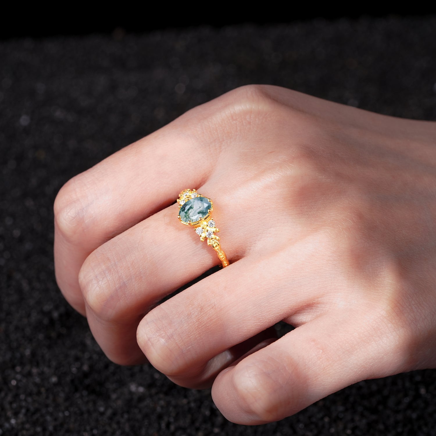 ML07048 Moss Agate Ring - Rose-Gold