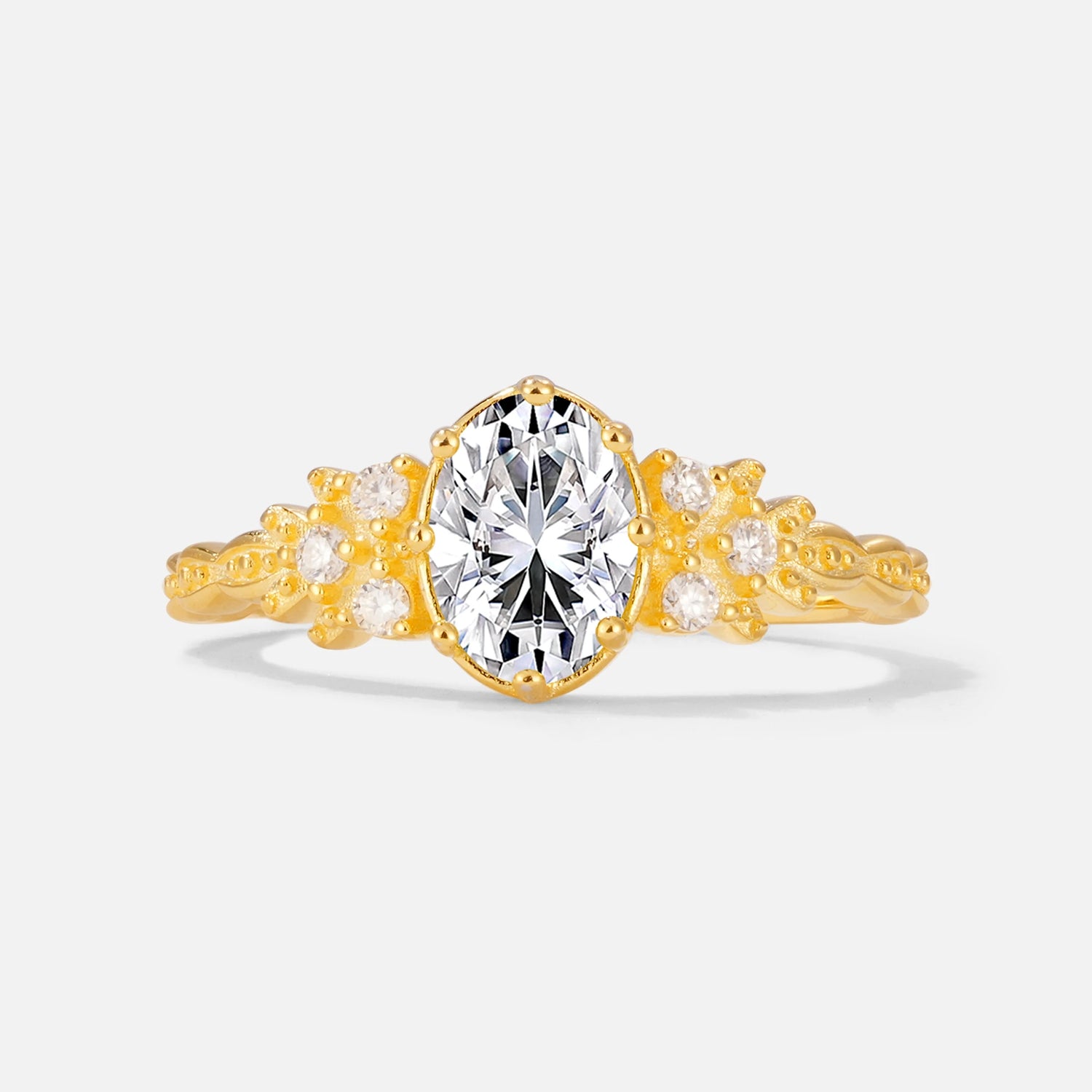 Oval Cut Lab Diamond Vintage Floral Engagement Ring for Her