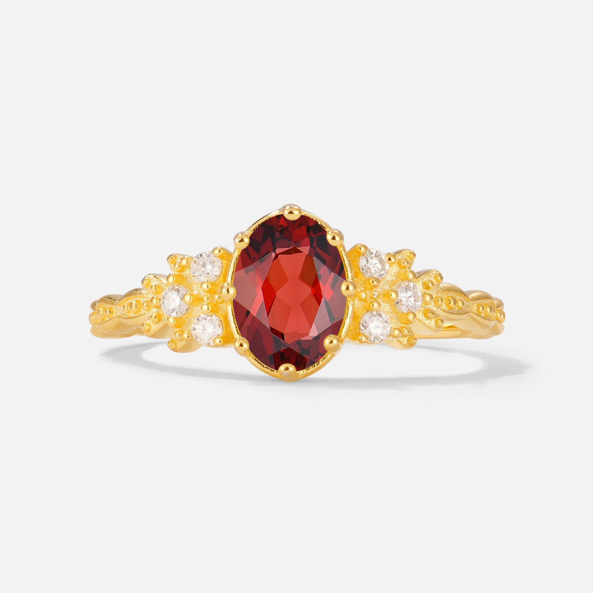 Oval Cut Garnet Vintage Floral Engagement Ring for Her