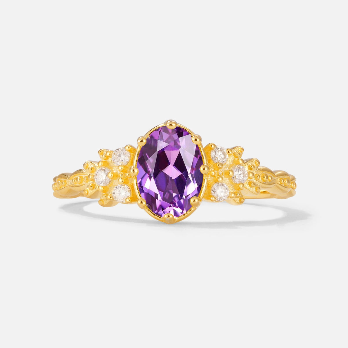Oval Cut Amethyst Vintage Floral Engagement Ring for Her