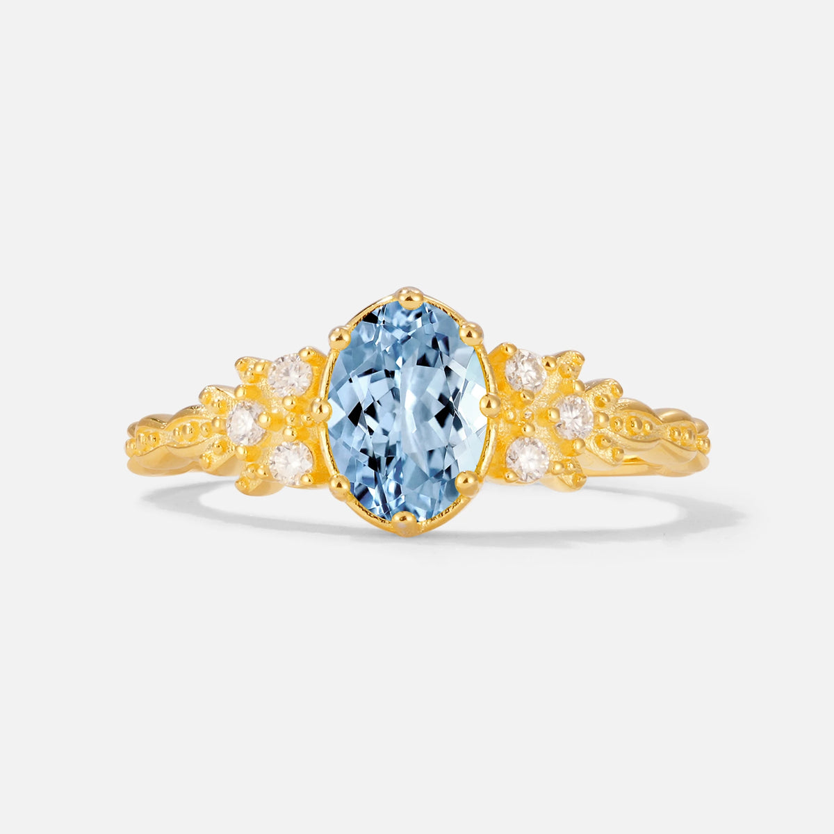 Oval Cut Aquamarine Vintage Floral Engagement Ring for Her