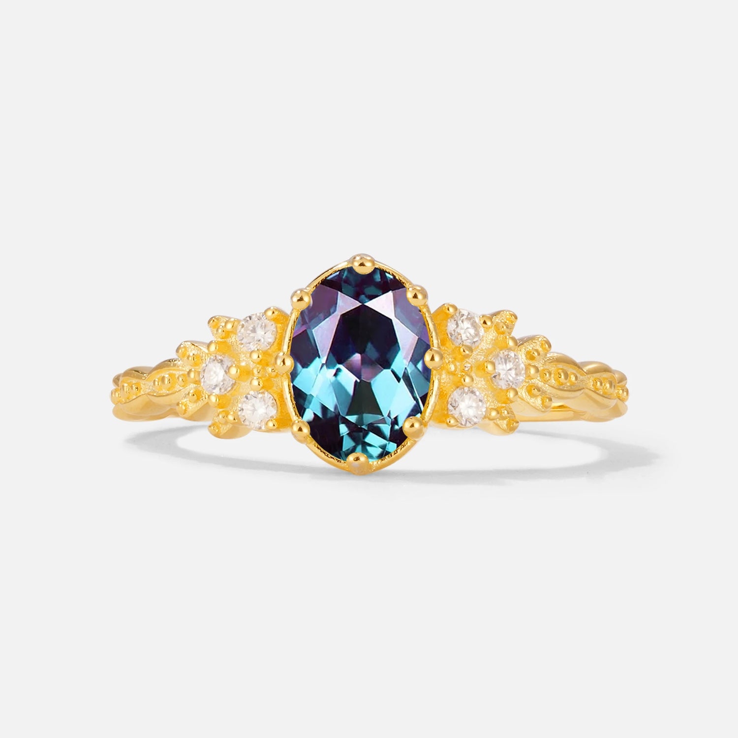 Oval Cut Alexandrite Vintage Floral Engagement Ring for Her