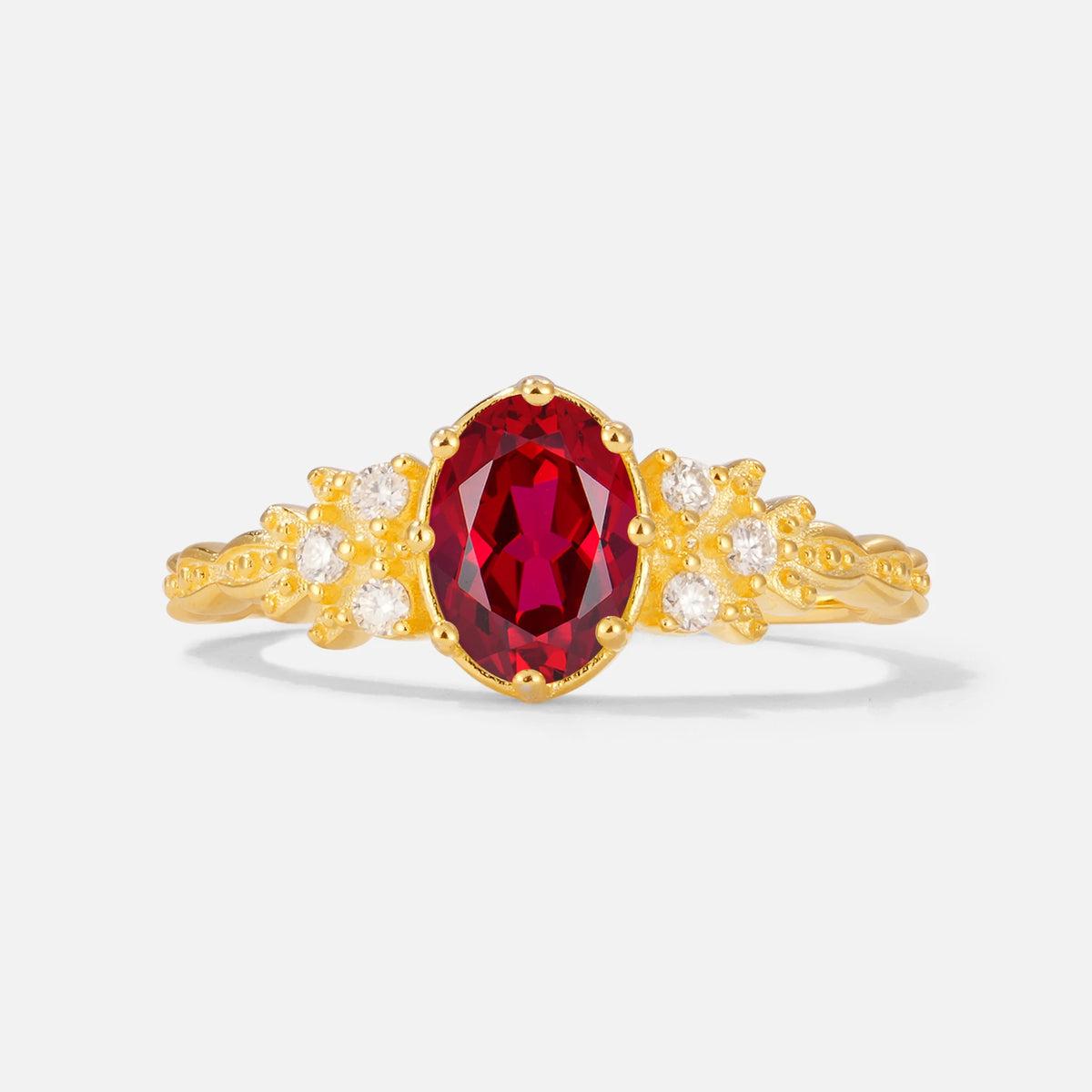 Oval Cut Ruby Vintage Floral Engagement Ring for Her