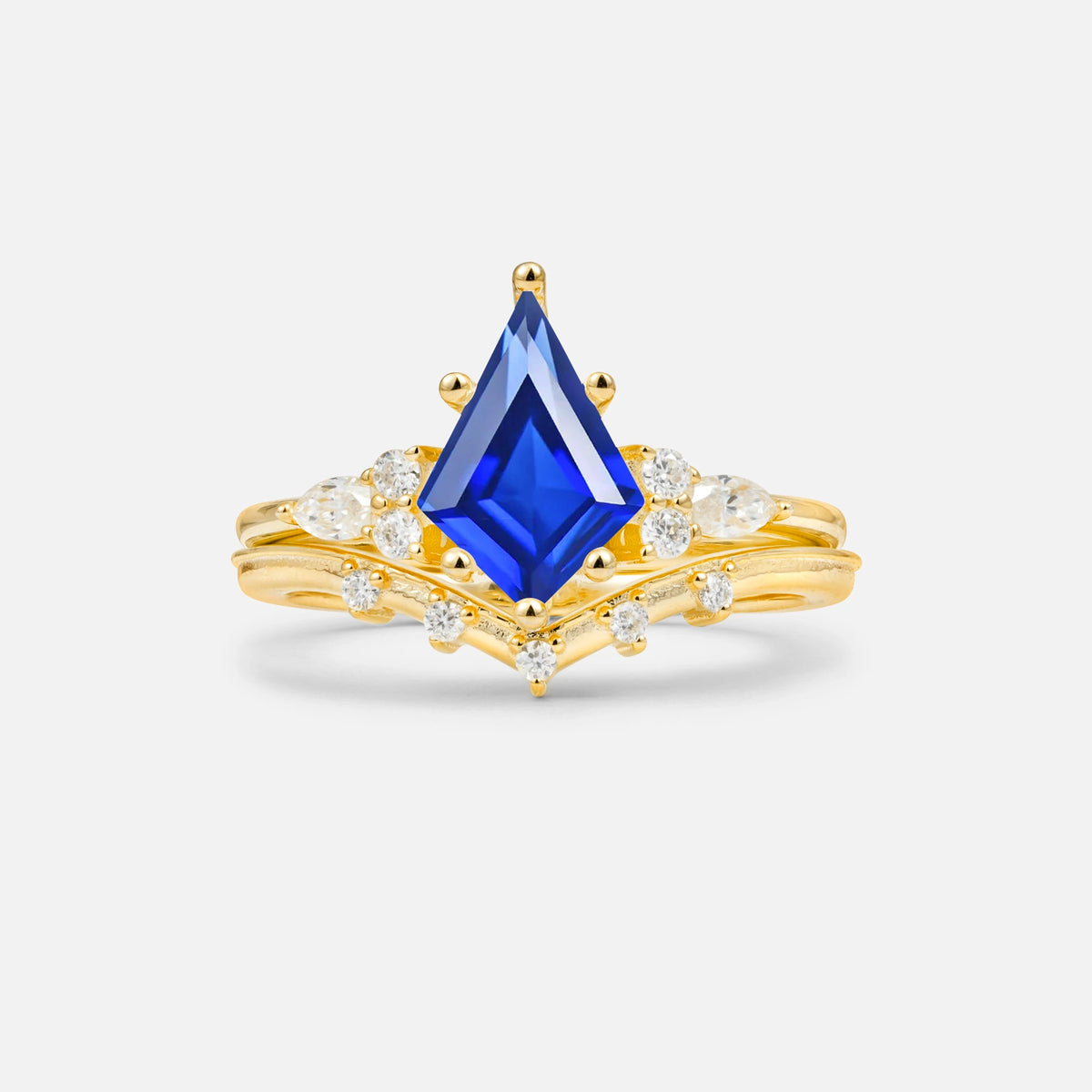 Luxury Kite Cut Sapphire Bridal Ring Set
