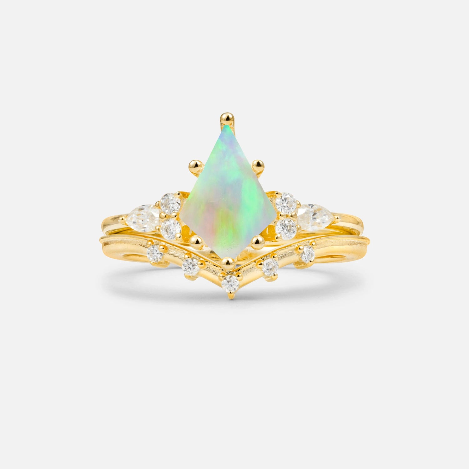 Luxury Kite Cut Fire Opal Bridal Ring Set