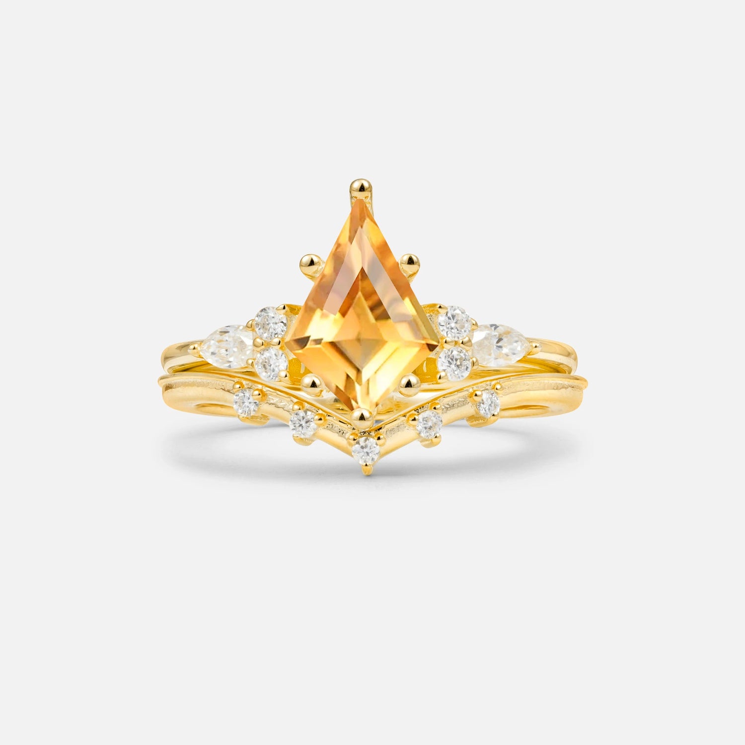Luxury Kite Cut Citrine Bridal Ring Set