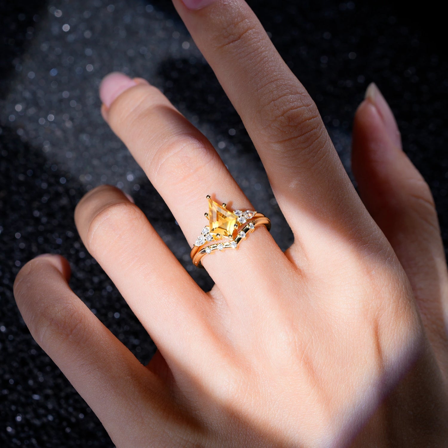 Luxury Kite Cut Citrine Bridal Ring Set