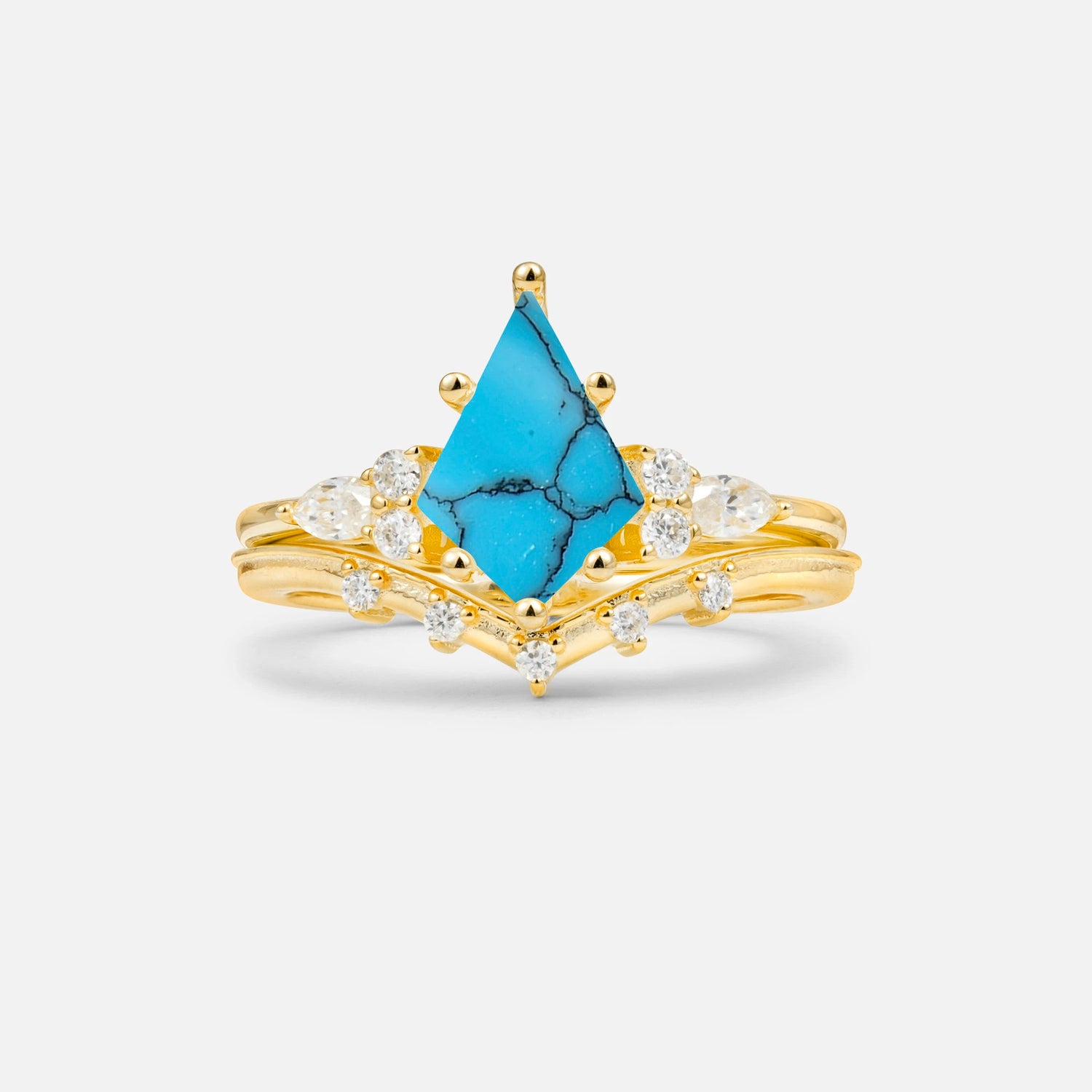 Luxury Kite Cut Turquoise Bridal Ring Set