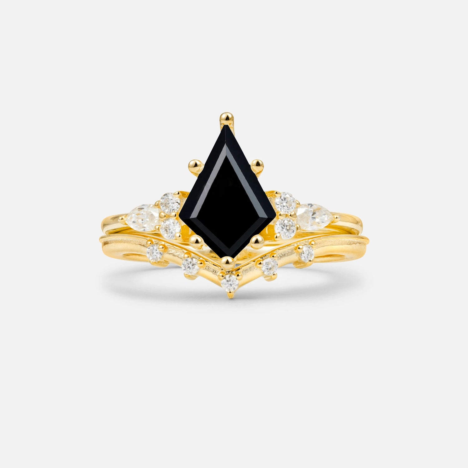 Luxury Kite Cut Black Onyx Bridal Ring Set