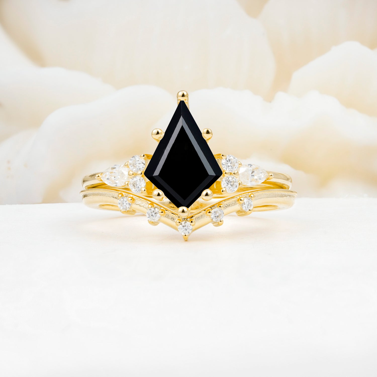 Luxury Kite Cut Black Onyx Bridal Ring Set