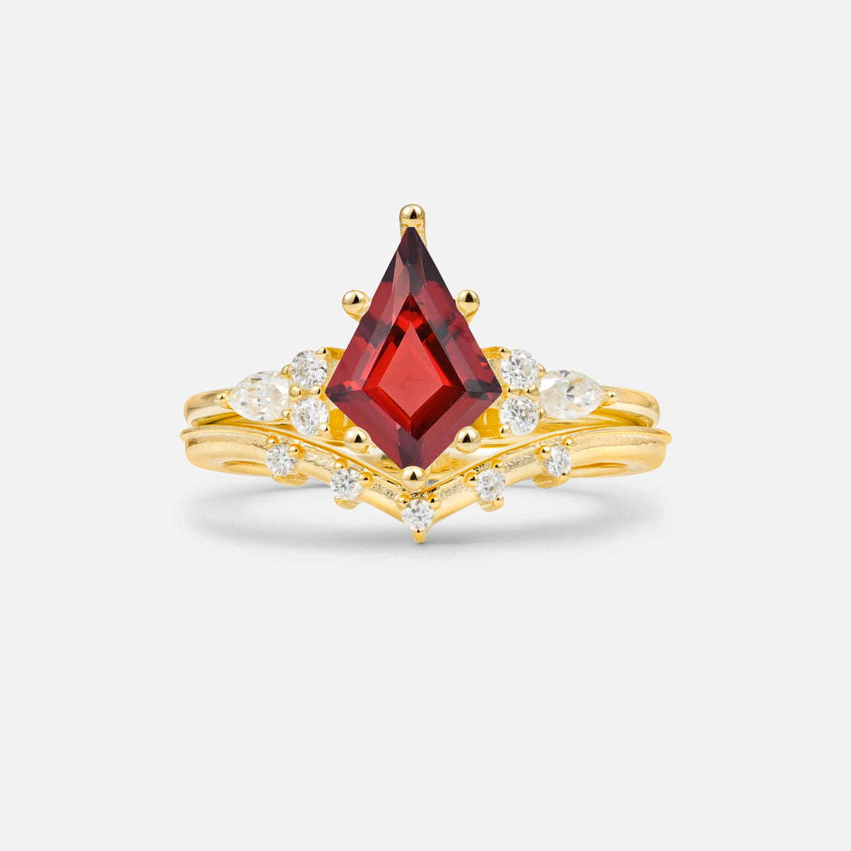 Luxury Kite Cut Garnet Bridal Ring Set