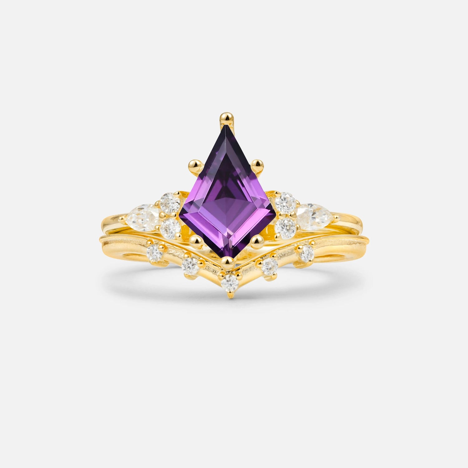 Luxury Kite Cut Amethyst Bridal Ring Set