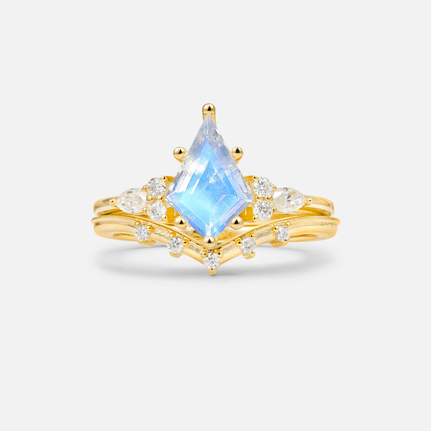 Luxury Kite Cut Moonstone Bridal Ring Set