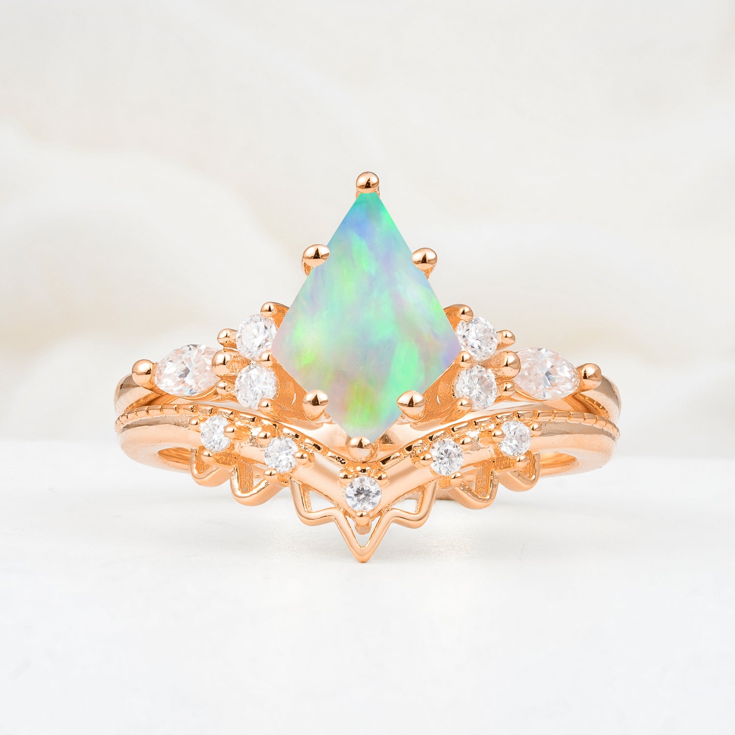 Kite Cut Opal Bridal Ring Set Bridal Ring Set