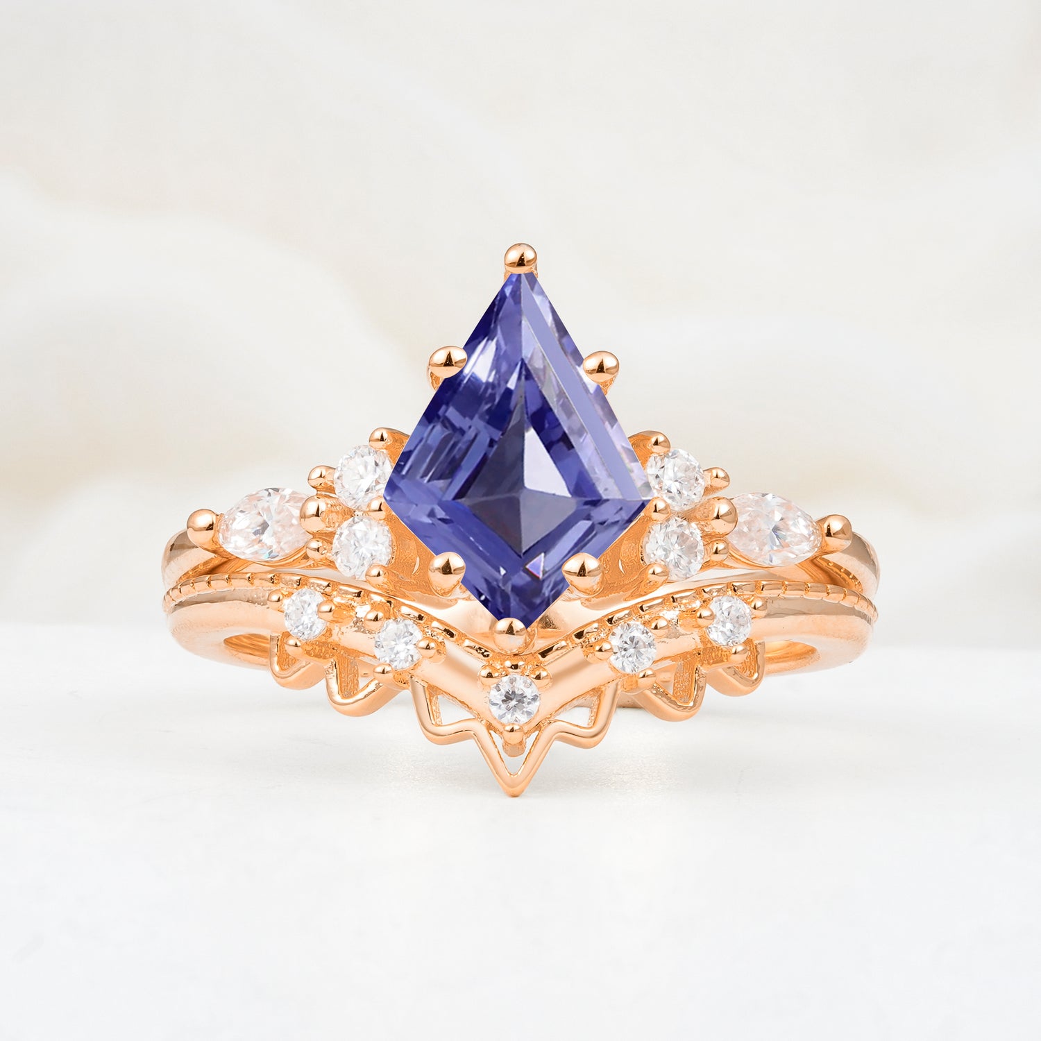 Kite Cut Tanzanite Bridal Ring Set Bridal Ring Set