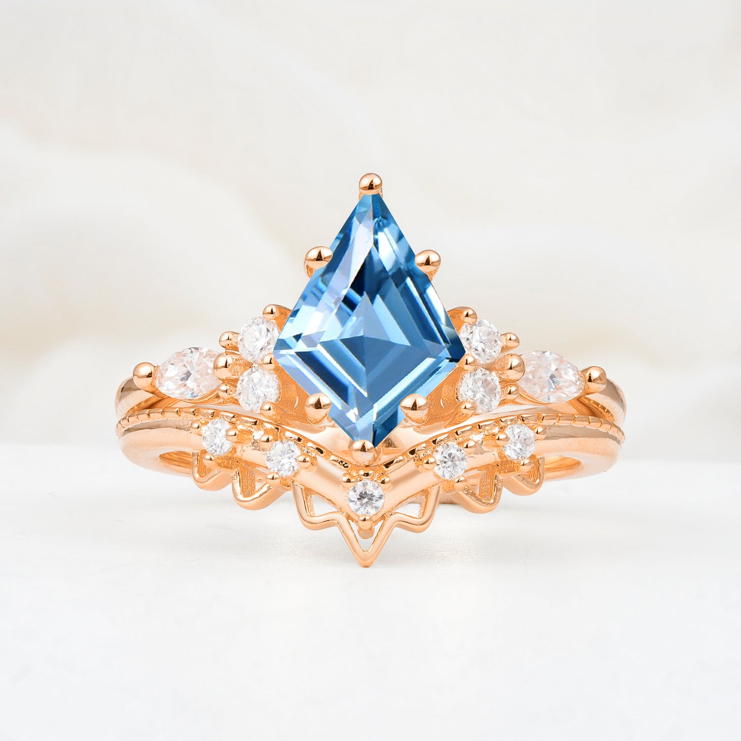 Kite Cut  Aquamarine Bridal Ring Set Bridal Ring Set