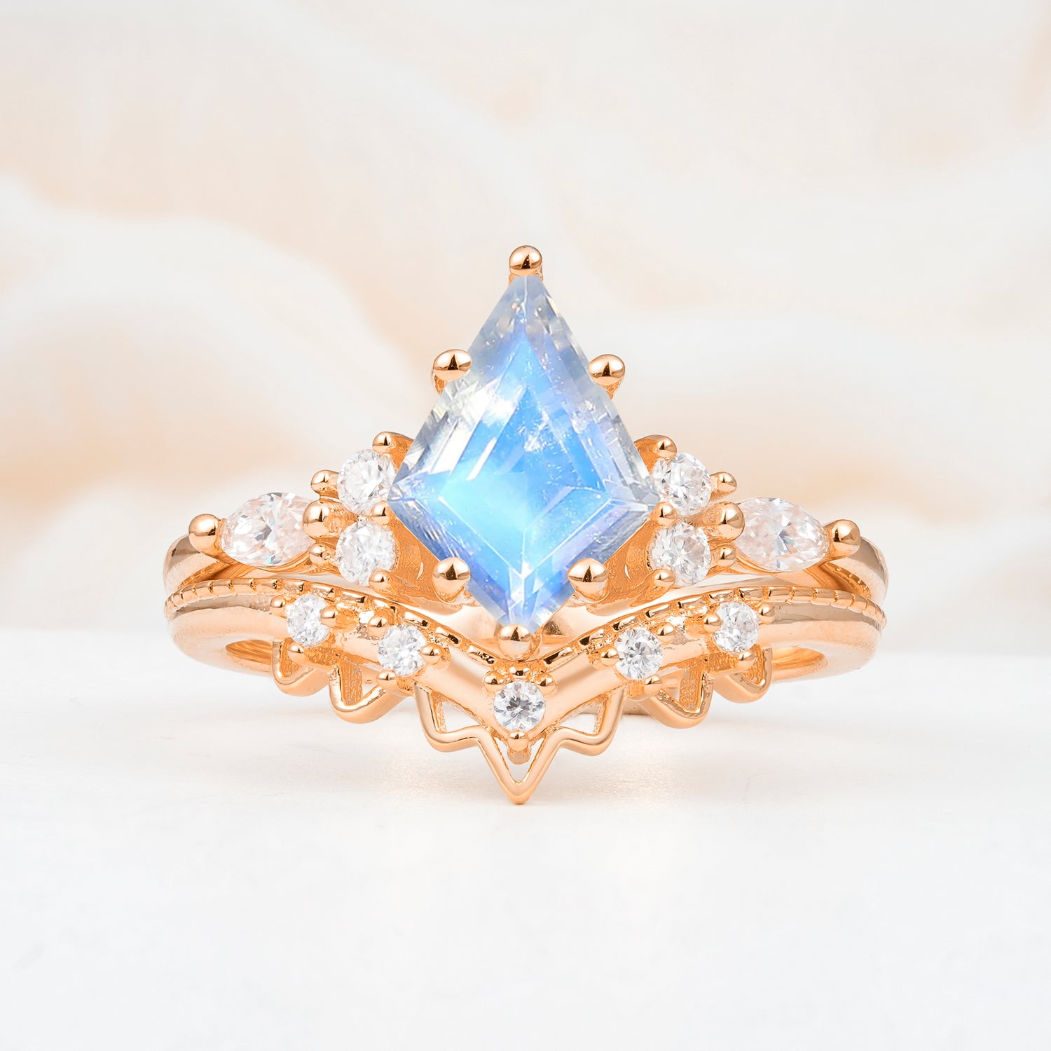 Kite Cut Moonstone Bridal Ring Set Bridal Ring Set