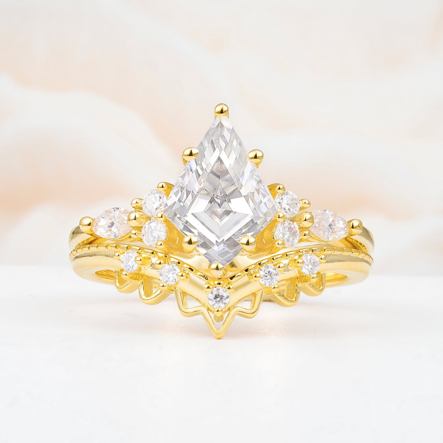 Kite Cut Moissanite Bridal Ring Set Bridal Ring Set