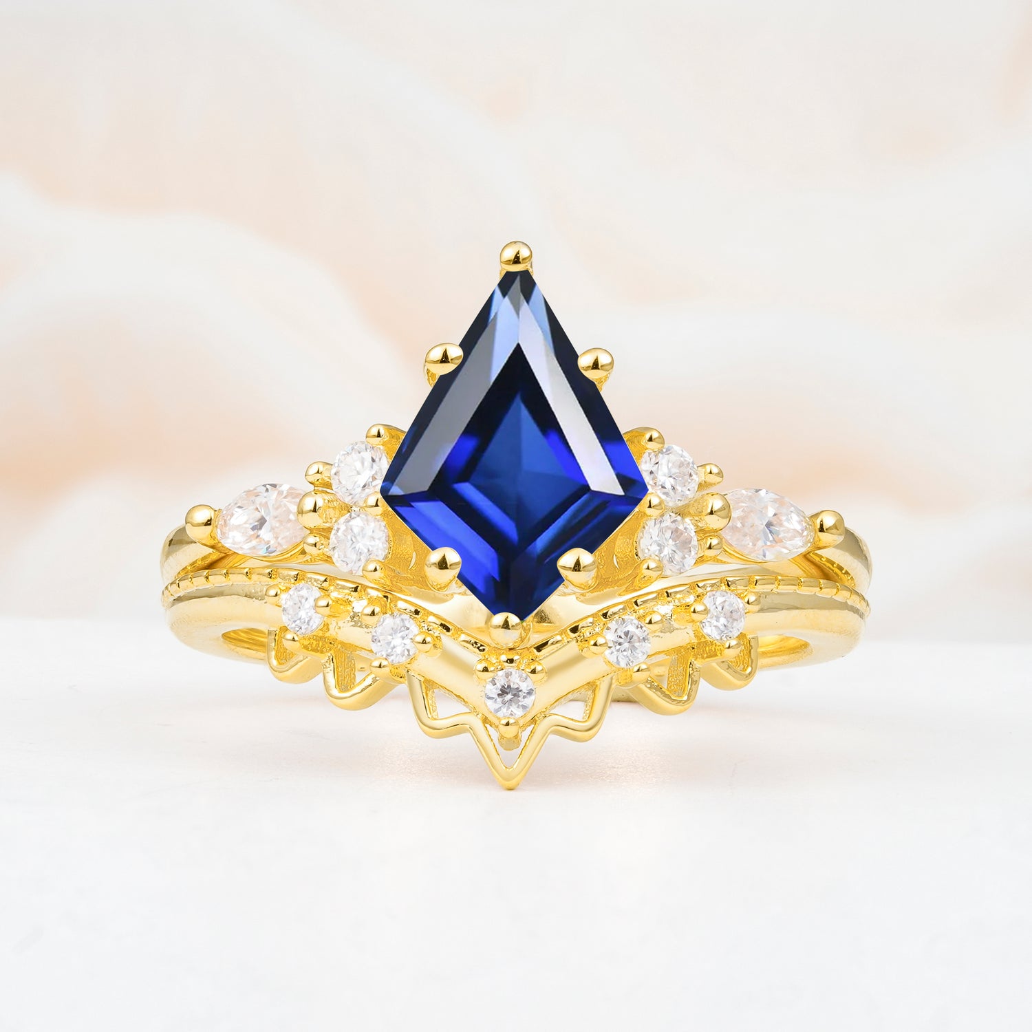 Kite Cut Sapphire Bridal Ring Set Bridal Ring Set