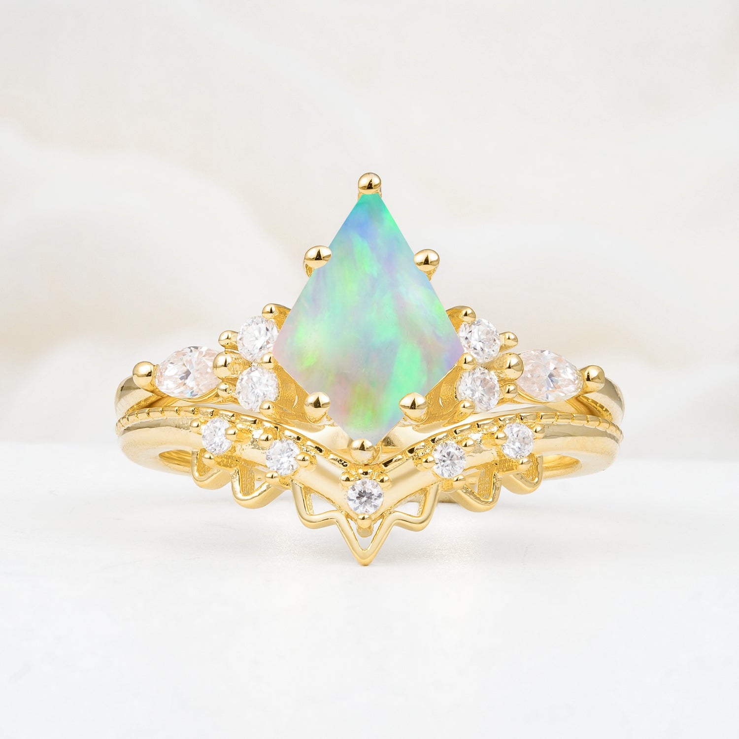 Kite Cut Fire Opal Bridal Ring Set Bridal Ring Set