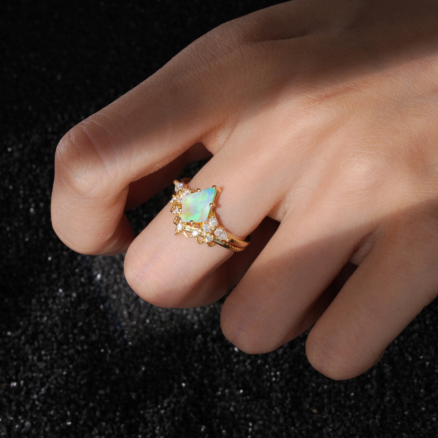Kite Cut Opal Bridal Ring Set Bridal Ring Set