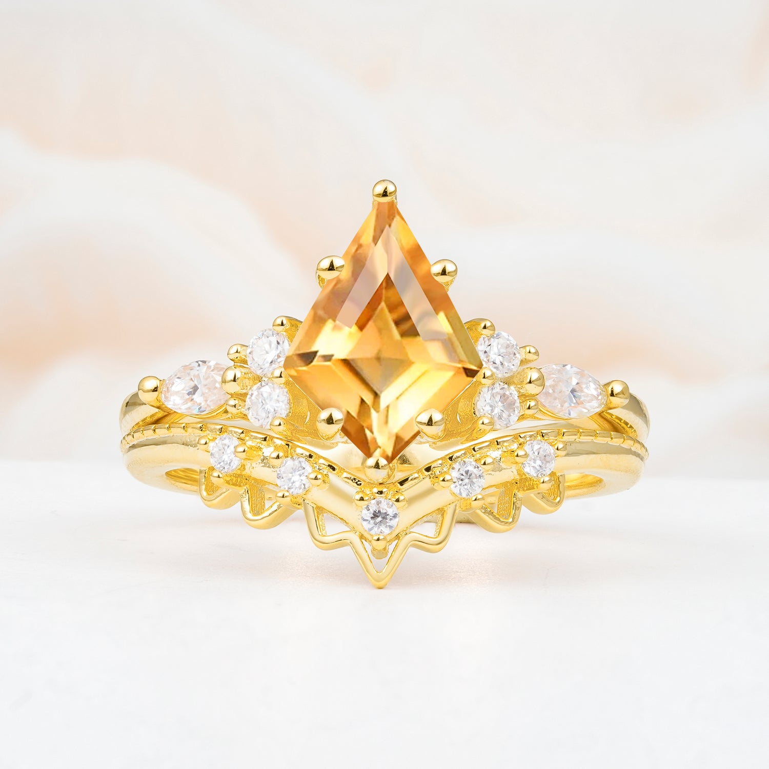 Kite Cut Citrine Bridal Ring Set Bridal Ring Set
