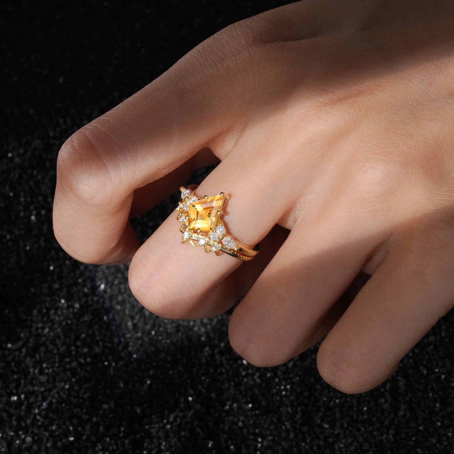 Kite Cut Citrine Bridal Ring Set Bridal Ring Set