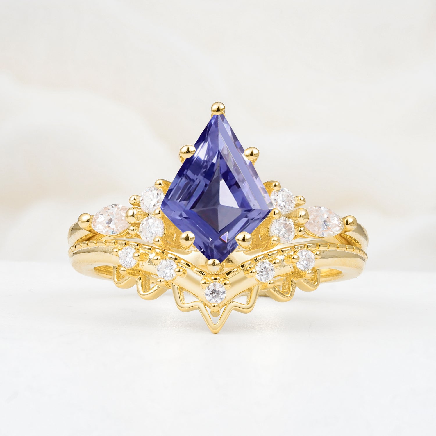 Kite Cut Tanzanite Bridal Ring Set Bridal Ring Set