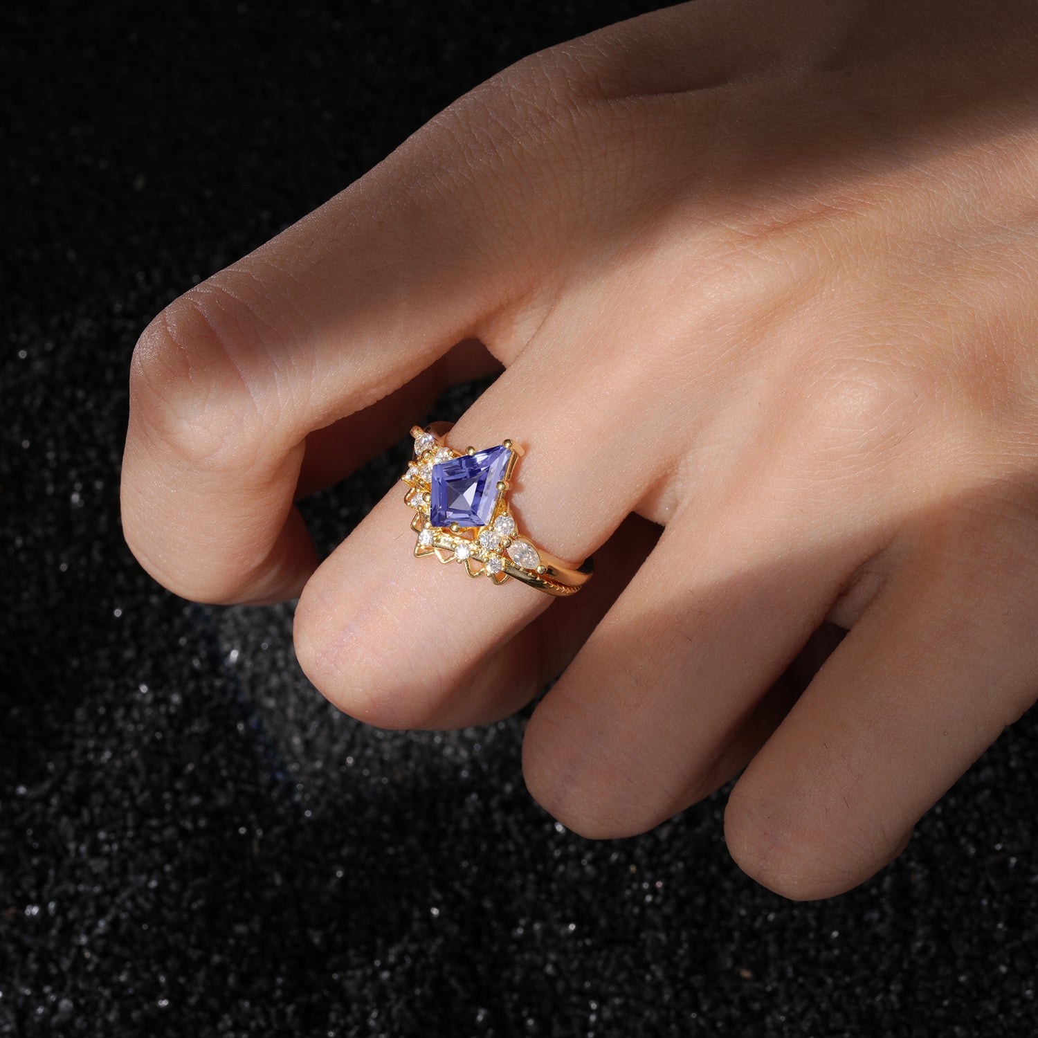 Kite Cut Tanzanite Bridal Ring Set Bridal Ring Set