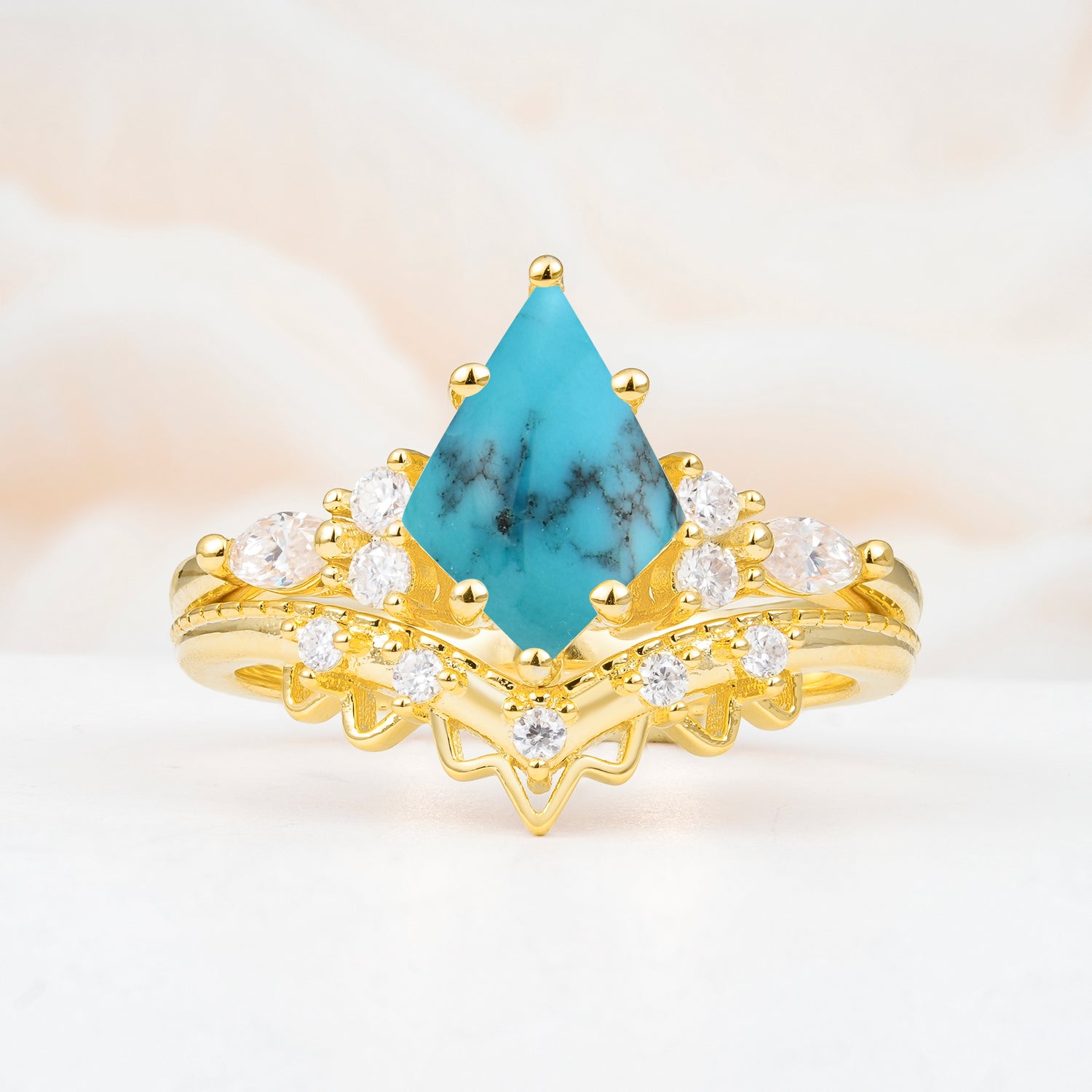 Kite Cut Turquoise Bridal Ring Set Bridal Ring Set