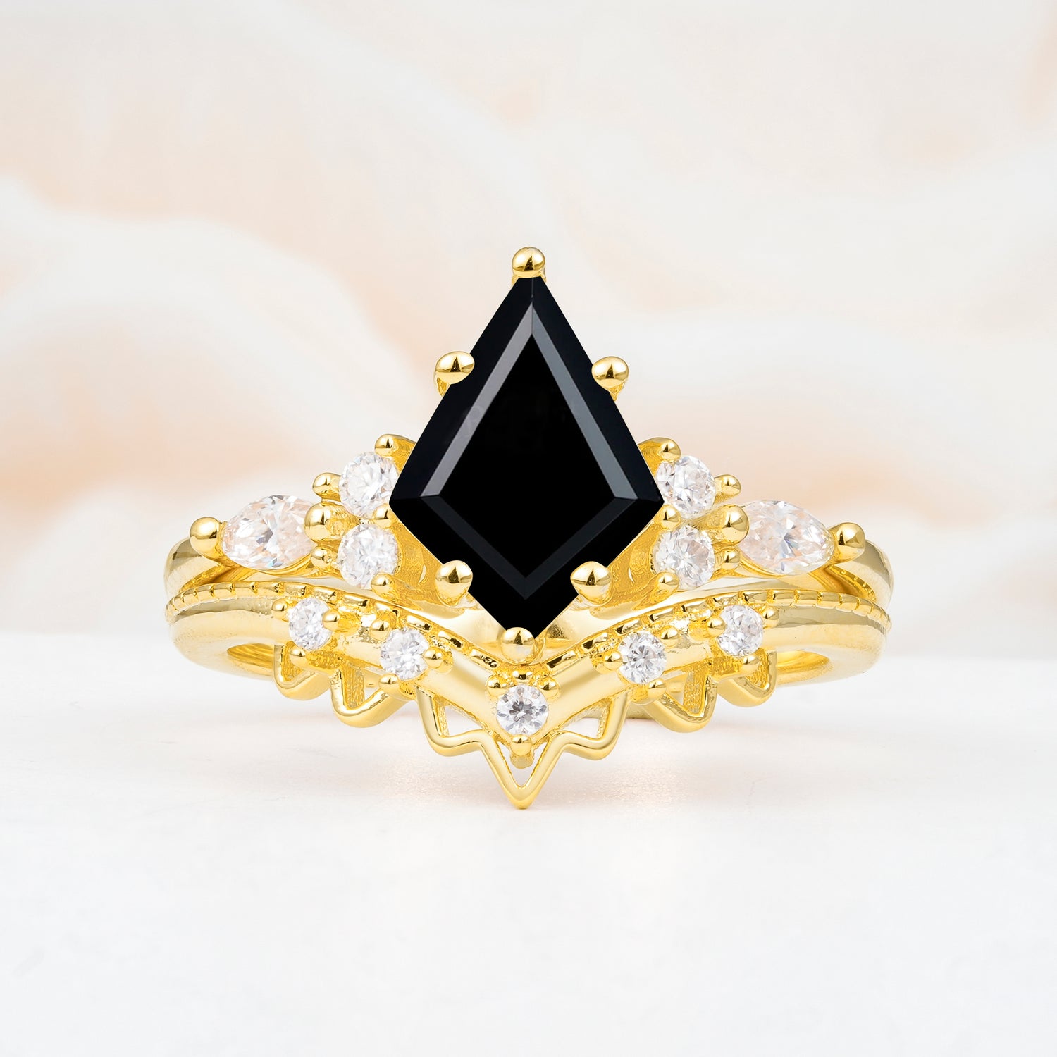 Kite Cut  Black Onyx Bridal Ring Set Bridal Ring Set