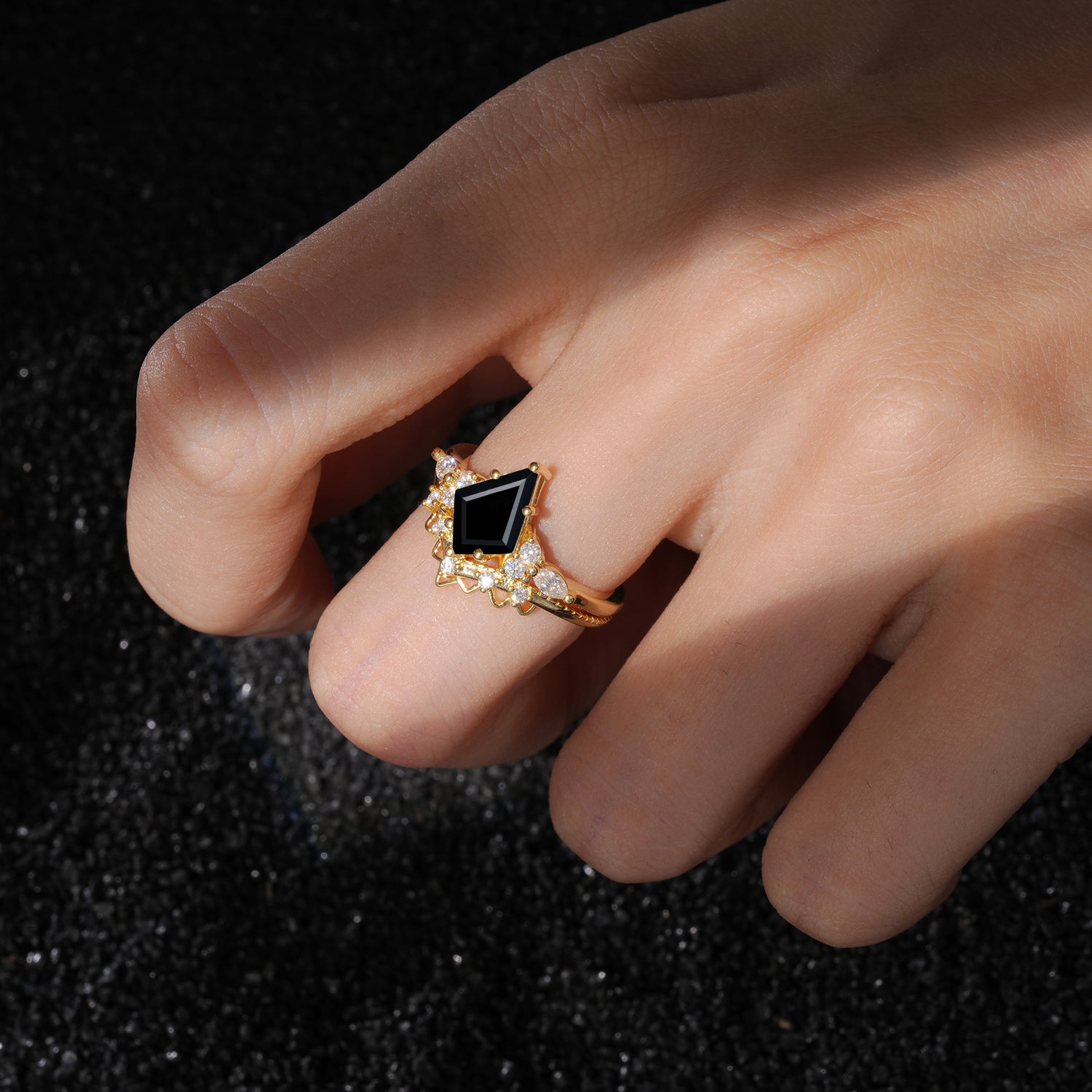 Kite Cut  Black Onyx Bridal Ring Set Bridal Ring Set