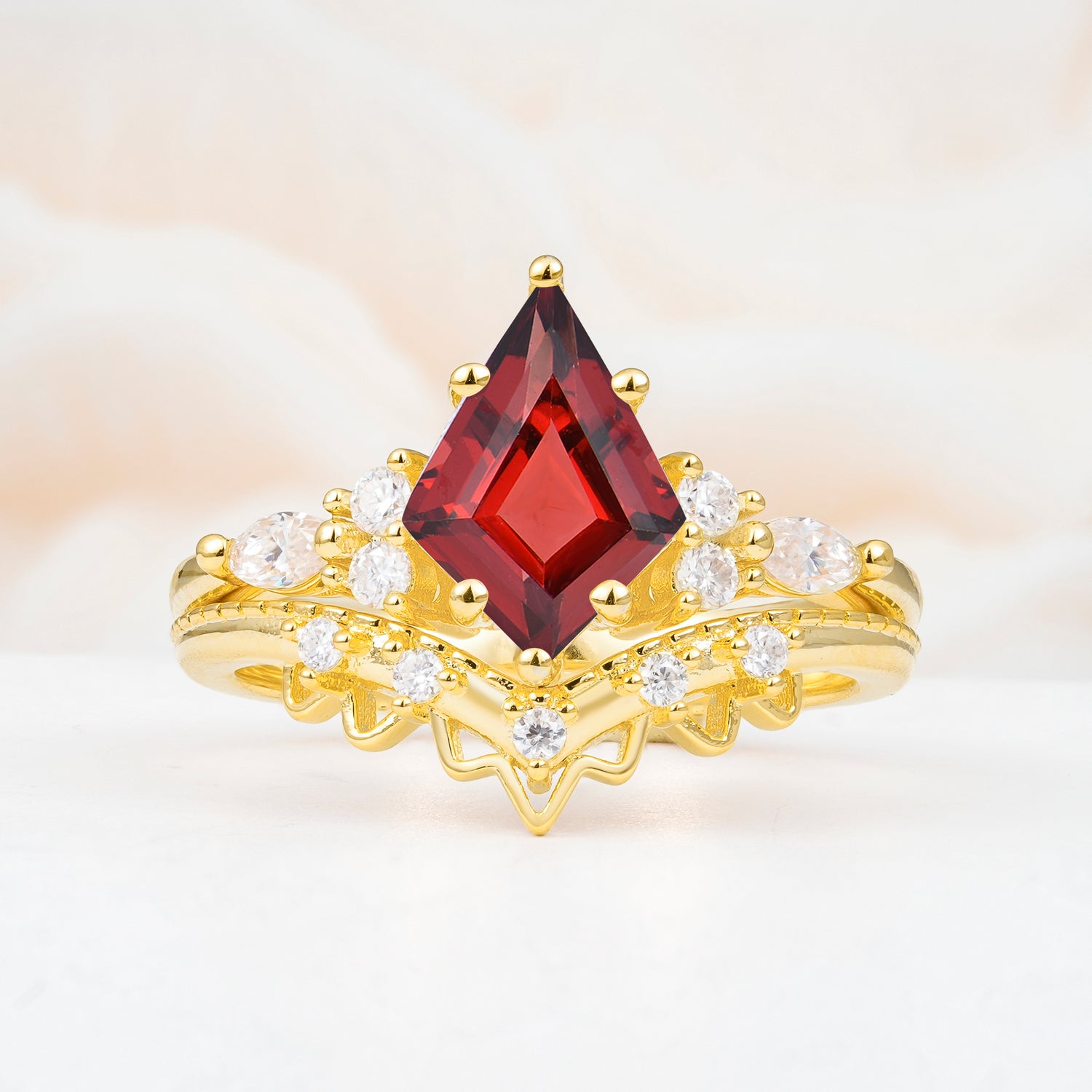 Kite Cut Garnet Bridal Ring Set Bridal Ring Set