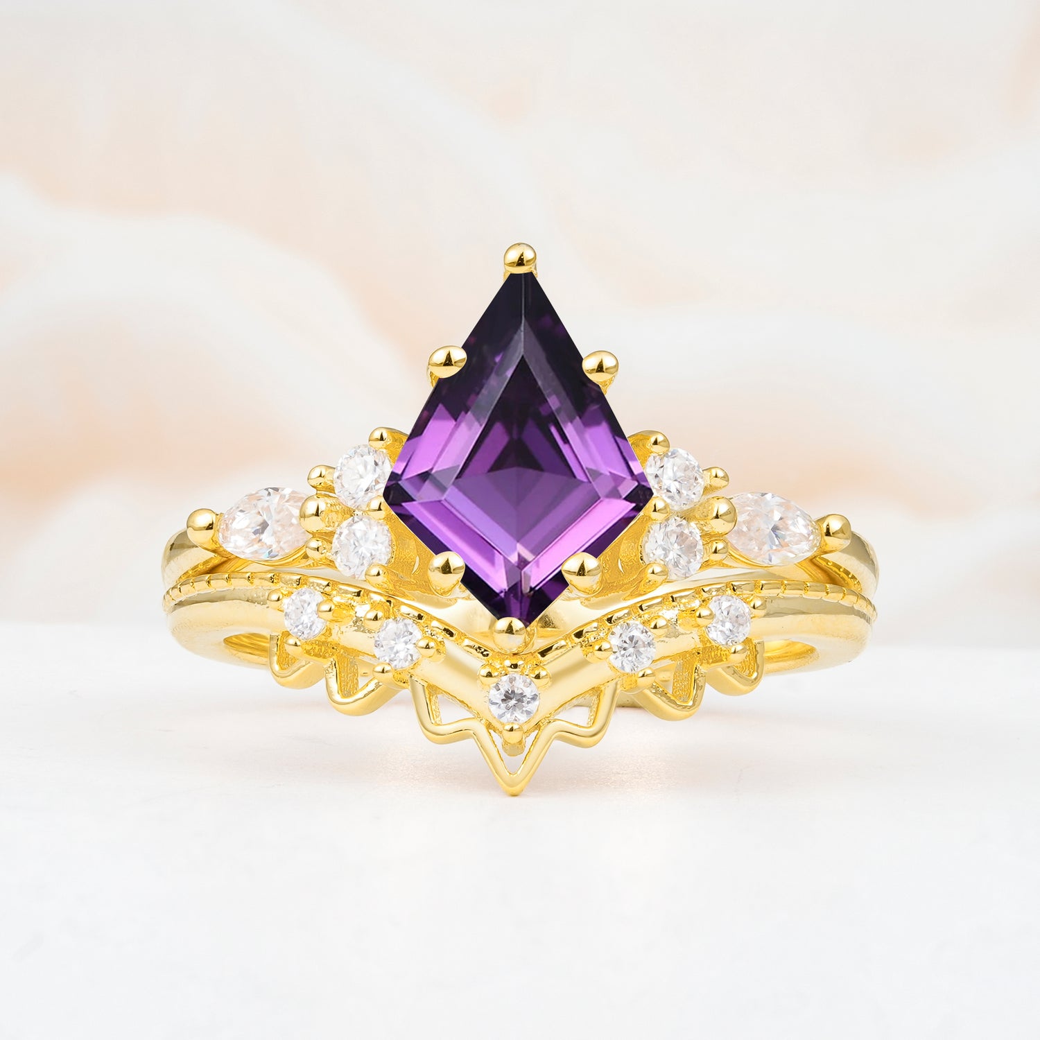 Kite Cut Amethyst Bridal Ring Set Bridal Ring Set
