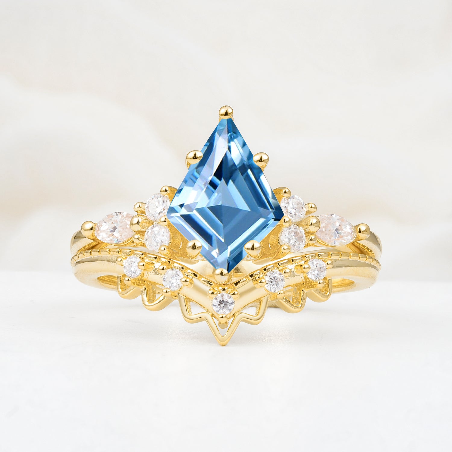 Kite Cut  Aquamarine Bridal Ring Set Bridal Ring Set